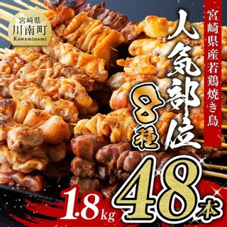 宮崎県産若鶏使用!人気部位焼き鳥48本 宮崎県川南町のサムネイル画像 1枚目