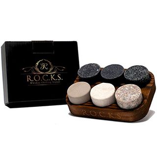 ROCKS ウィスキー冷却ストーン シッピングロック ハードウッド製収納トレイ付き（6点セット）の画像 1枚目