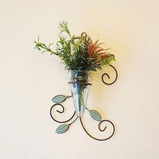 花瓶 フラワーべース おしゃれ 壁掛け クリッパー アイアン 置物 一輪挿し ガラス 花器 木楽館のサムネイル画像 2枚目