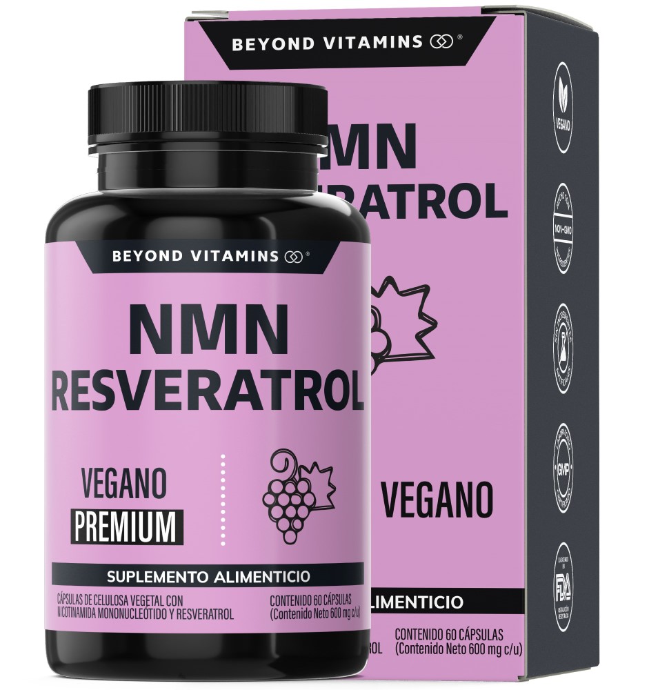 Nmn + Resveratrol Capsulas 99% + Betaína Hcl + Quercetina Extracto | Beyond Vitamins | Mononucleotido De Nicotinamida, Nad + | Semilla De Uva, Calcio - Vitaminas Mujer / Hombre - 60 Cáps