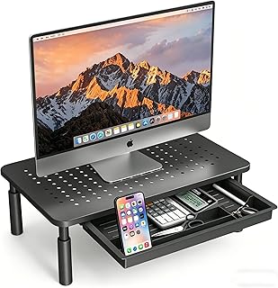 Base para Monitor de Escritorio, Elevador de Monitor de 3 Niveles de Altura | Soporte para Monitor Escritorio Ajustable con Cajón, Monitor Stand Adecuado para Computadora y Computadoras Portátiles