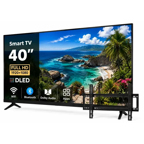 Pantalla Smart TV 40 Pulgadas Televisores Smart Television TV Full HD DLED LED WiFi Bluetooth Dolby Audio Apps Compatibles HDMI USB + Soporte de Pared