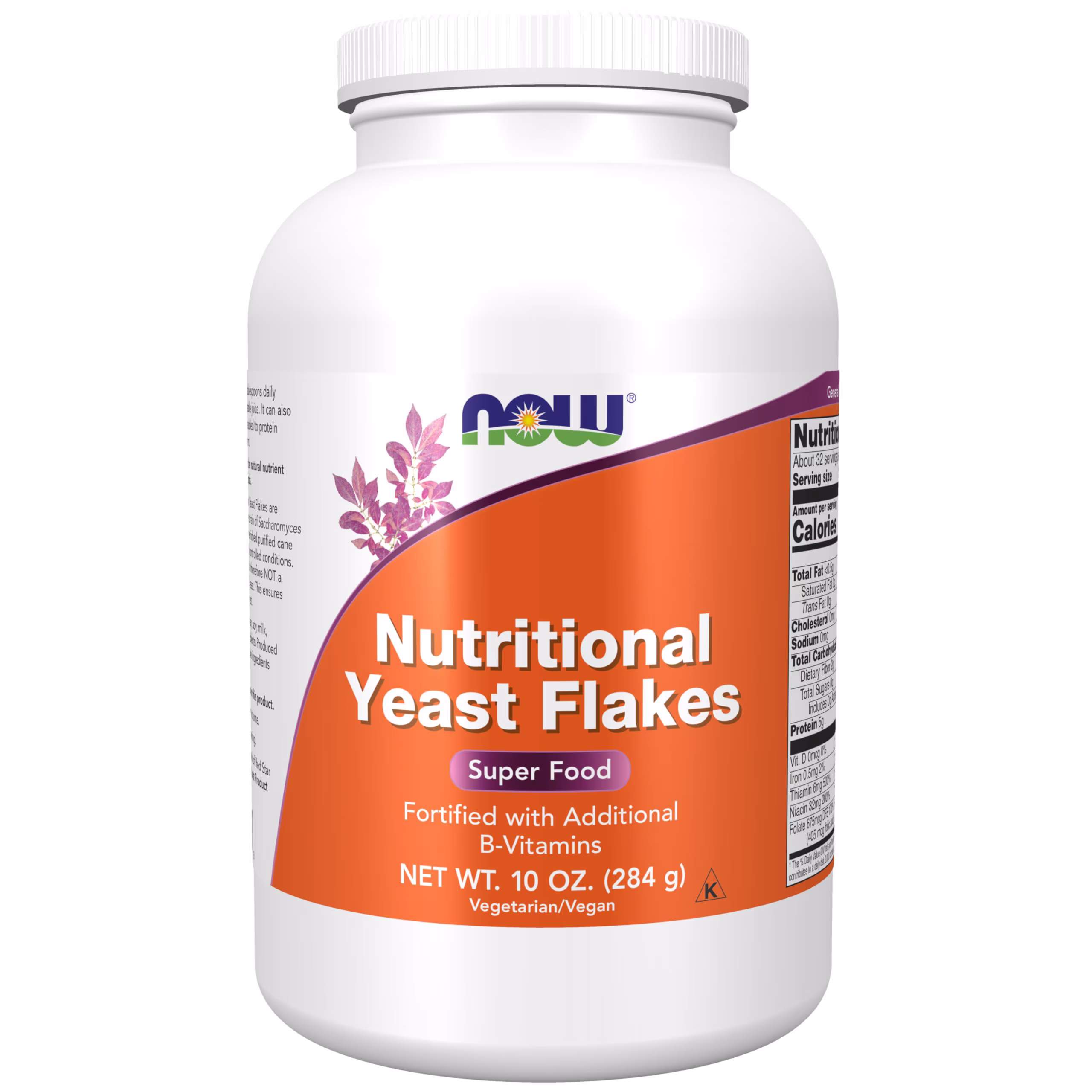 Suplemento NOW Nutritional Yeast Flakes, 280 ml, con vitaminas B
