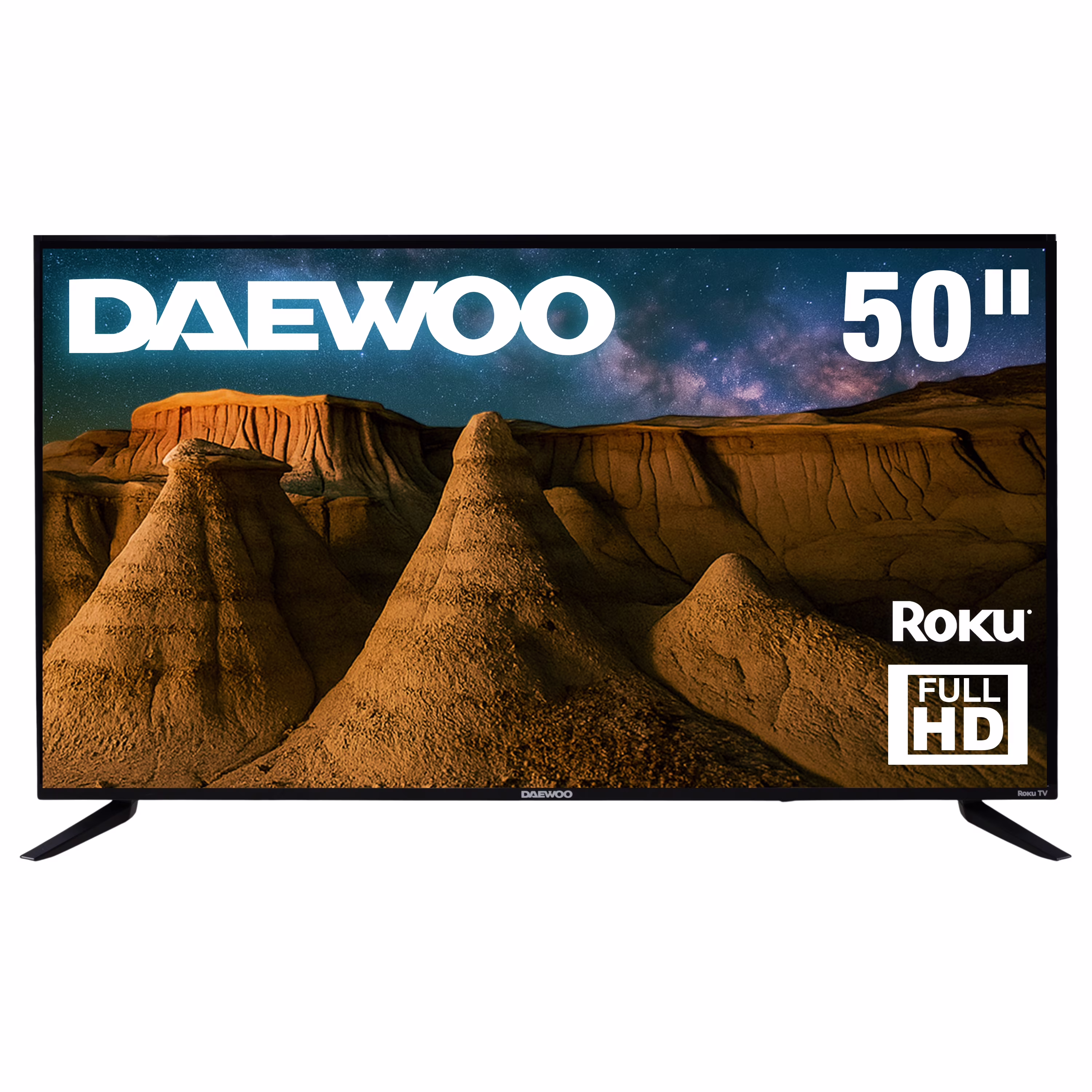 Daewoo  Smart TV 50 pulgadas  4K UHD LED Roku TV  Dolby Audio  WiFi  4 HDMI 2 USB AV  Netflix YouTube Prime Video  Modelo DAW50UR