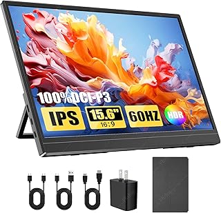 Monitor Portátil, 15.6'' Pantalla para Laptop IPS FHD 1080P, Monitor Portable de Juego 100% SRGB HDR con HDMI/USB/Type-C, Material de oficina, para Mac Book, PC, Xbox, PS4/5 Nintendo Switch, Teléfono