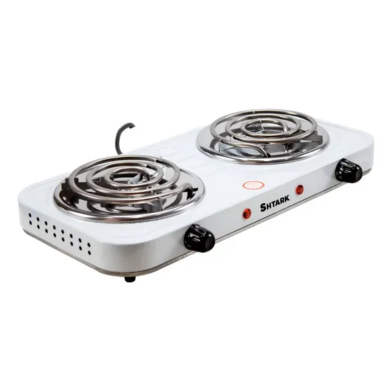 Parrilla Eléctrica Dos Quemadores Doble Termostato Estufa Color Blanco