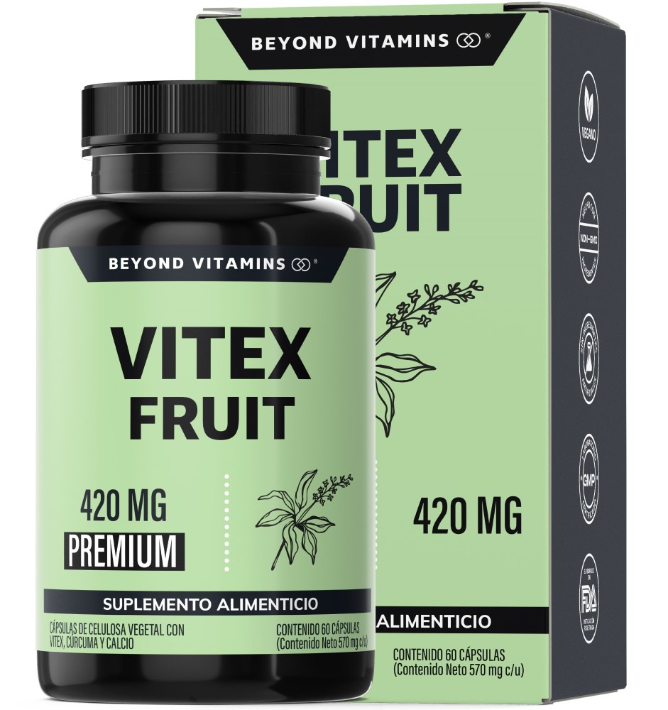 Beyond Vitamins | Vitex Fruit 420mg Con Raíz De Cúrcuma Capsulas (curcuminoides, Curcumina) Y Calcio | Vegano | Vitaminas Mujer / Hombre - 1 Cápsula Al Día, 2 Meses De Consumo