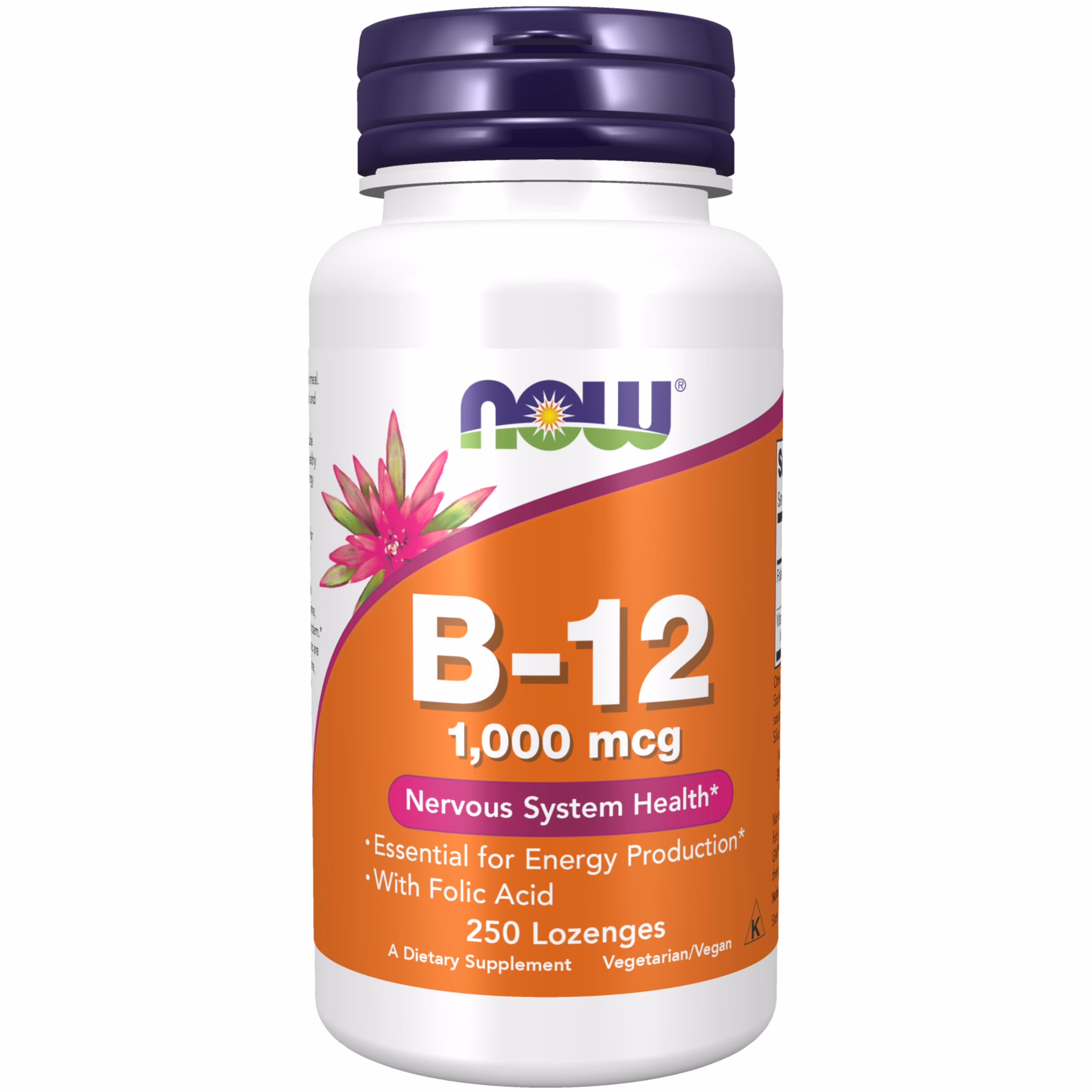 Suplemento NOW de vitamina B-12 de 1000 mcg con 250 g de ácido fólico, masticable