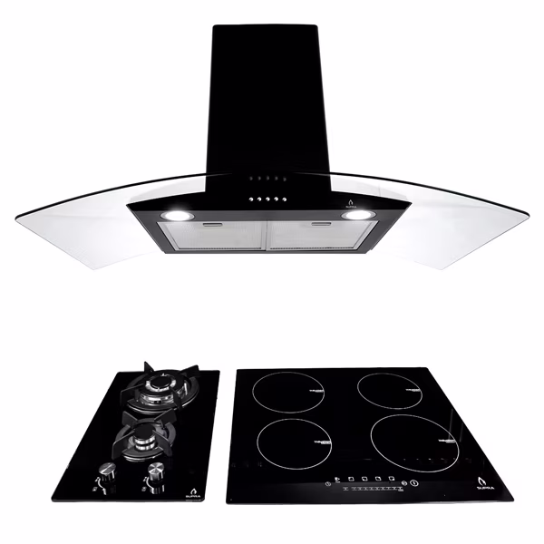 Tricombo Supra, campana de pared + parrilla de inducción magnética y parrilla de gas SUPRA Tricombo Lussari parrilla de gas + parrilla de inducción magnetica y campana de pared