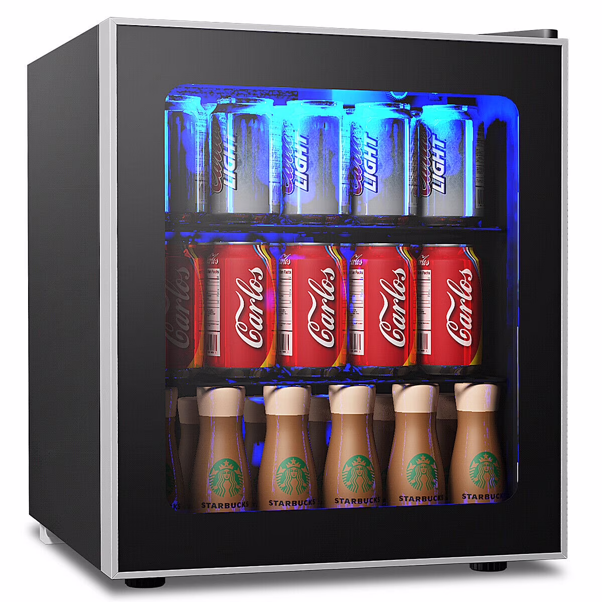 Refrigerador Costway Mini Nevera de 60 Latas con Puerta de Vidrio y Estantes Ajustables