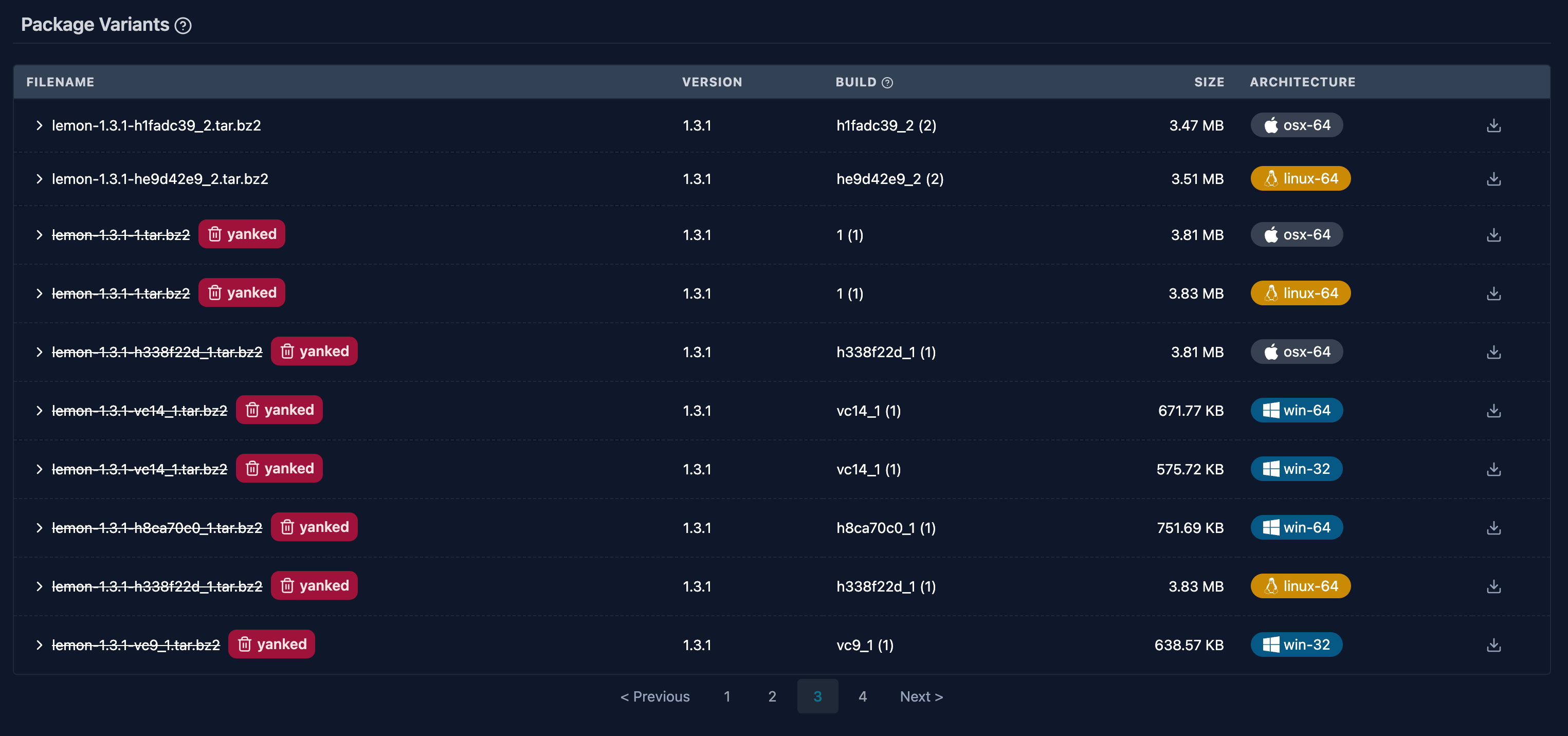 Yanked packages visualization on prefix.dev