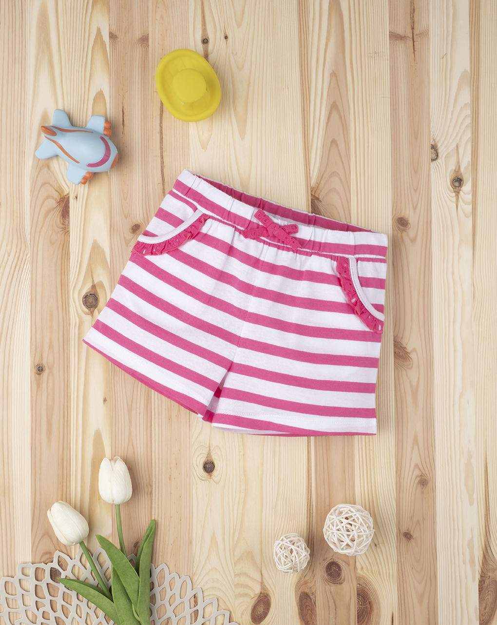 Pantalones cortos de niña a rayas de color rosa sangallo - Prénatal