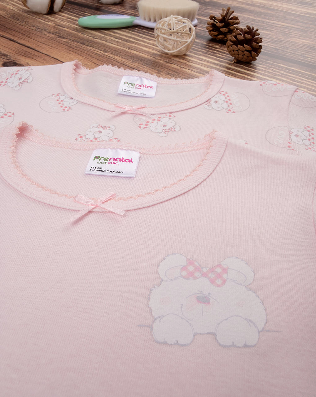 Pack 2 camisetas de niña de canalé rosa - Prénatal