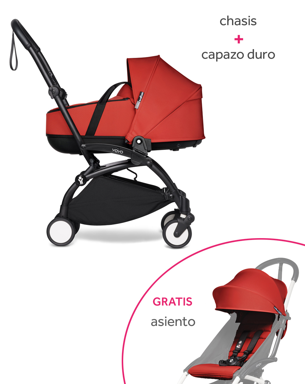 Yoyo² chasis negro babyzen y capazo duro red + asiento red de regalo - BABYZEN