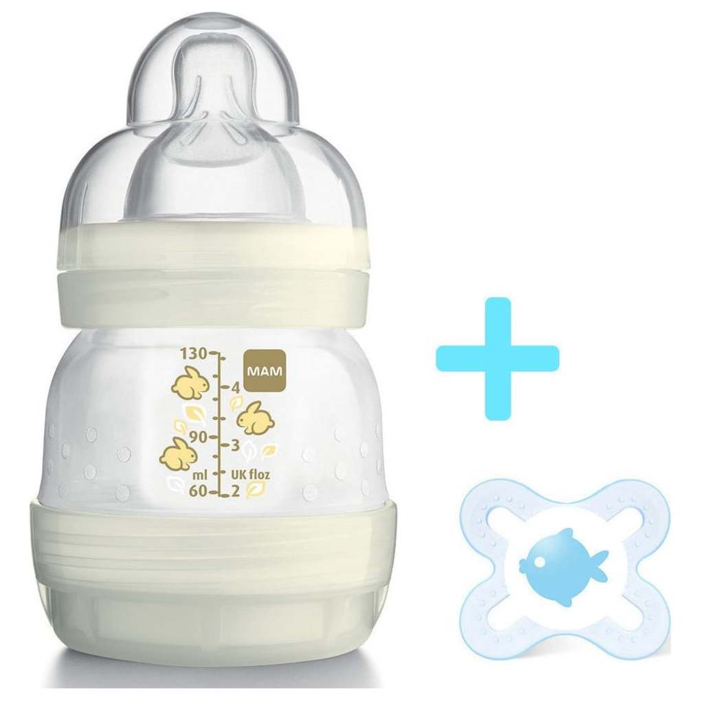 μπιμπερο mam easy start anti-colic 130ml + πιπιλα start με θηλη skin soft σιλικονη 0+ μηνων - Mam