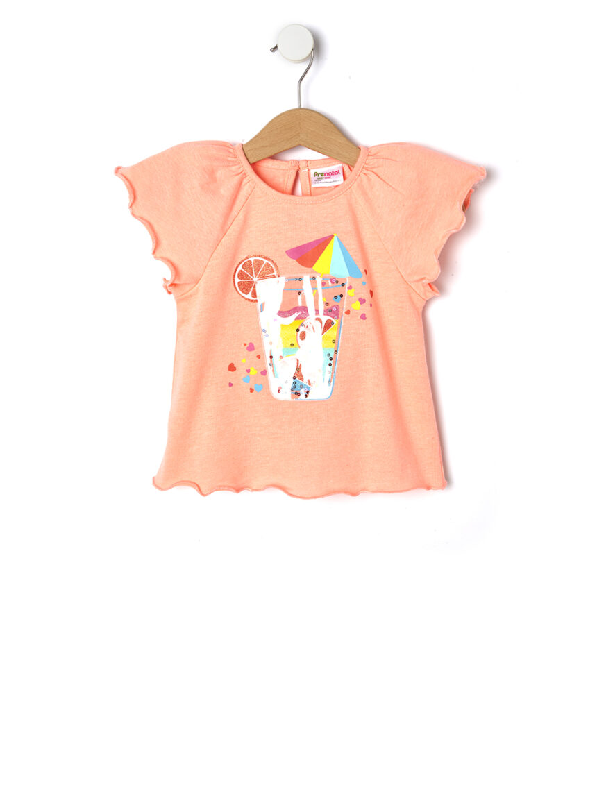 T-shirt κοραλί με στάμπα για κορίτσι - Prénatal