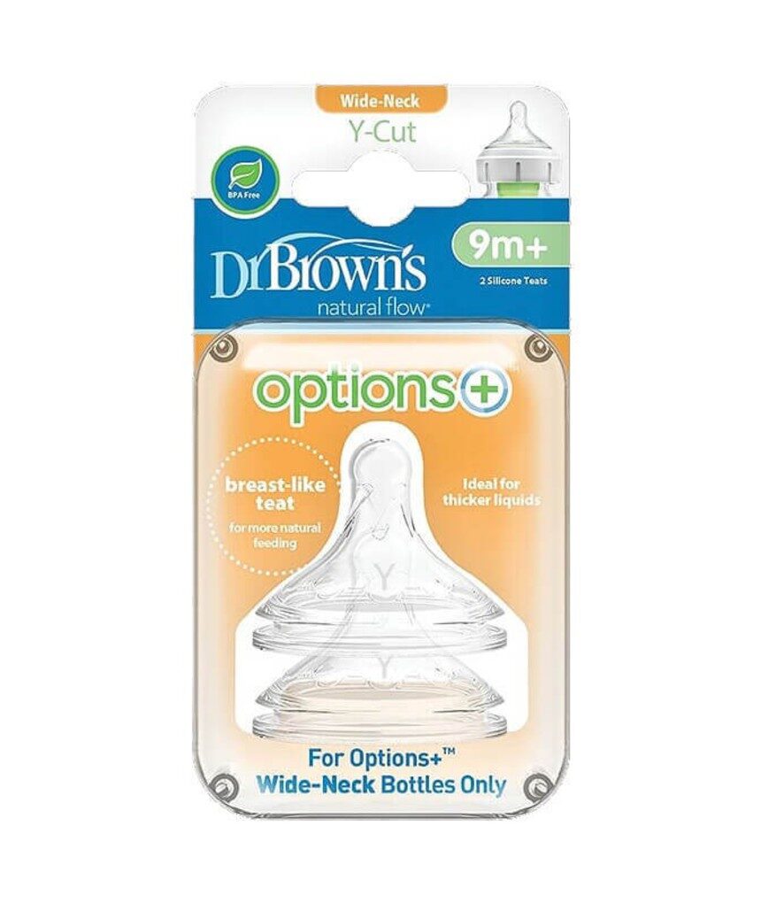 Dr. brown’s - options+ θηλές σιλικόνης για μπιμπερό με φαρδύ λαιμό y-cut 9m+, 2tmx - Dr Browns