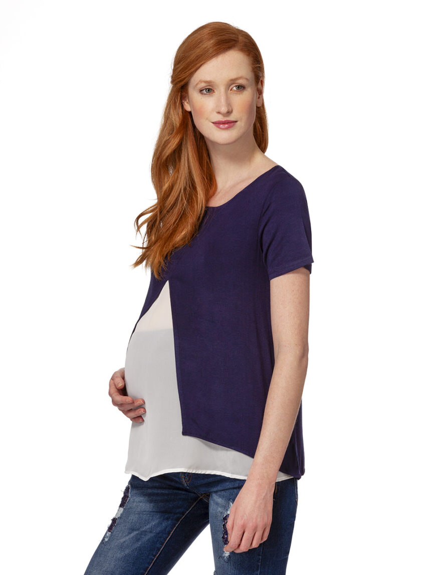 γυναικείο t-shirt θηλασμού λευκό-μπλε - Prénatal