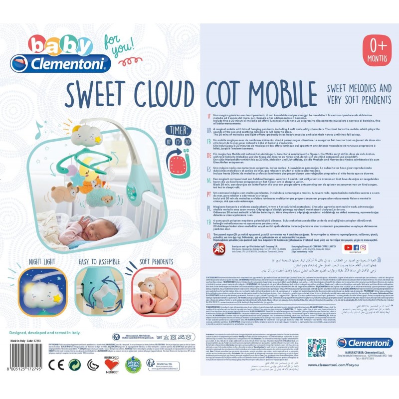 Baby clementoni βρεφικό περιστρεφόμενο skydreams - sweet cloud cot mobile 1000-17279 - BABY CLEMENTONI