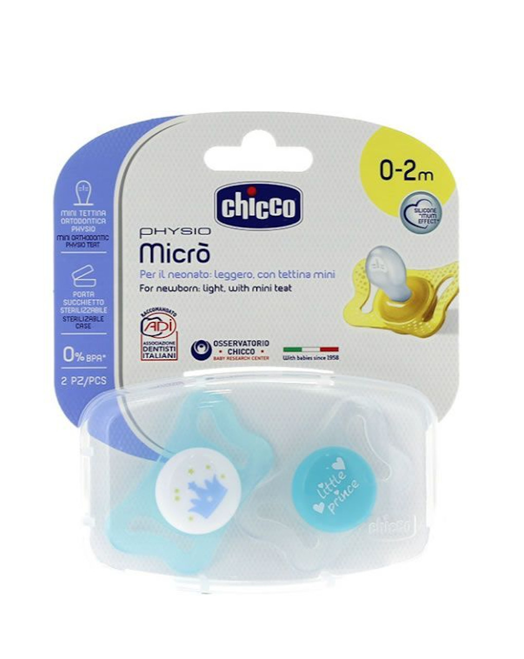 πιπίλα physio micro σιλικόνη 0-2μ σιέλ - 2 τεμ. - Chicco