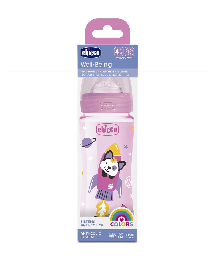 μπιμπερό πλαστικό well being ροζ 330 ml - Chicco