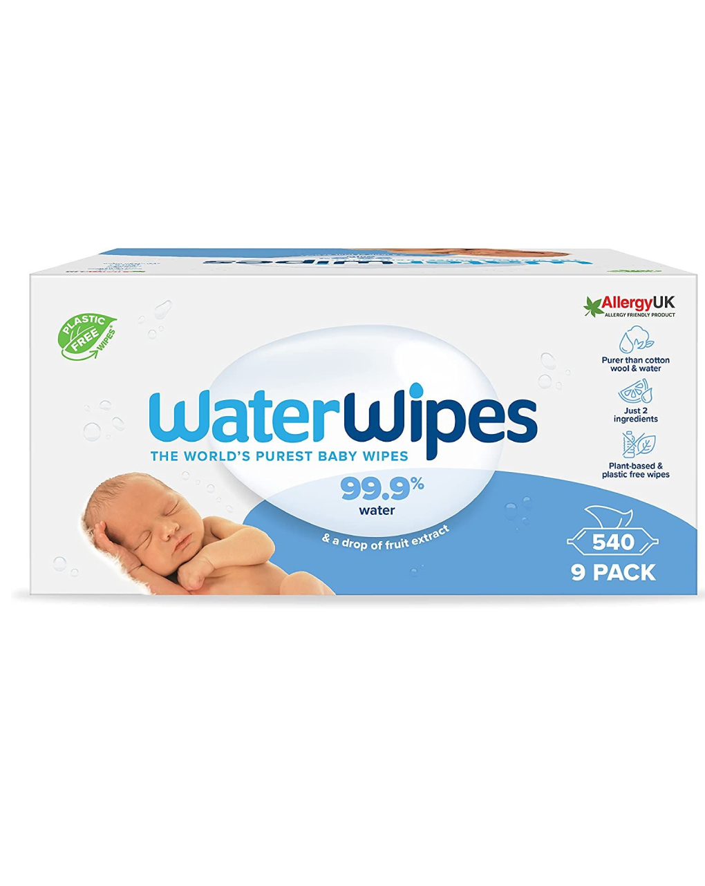 Waterwipes μωρομάντηλα 100% plastic-free άοσμα  (9πακ/60τμχ) - WaterWipes