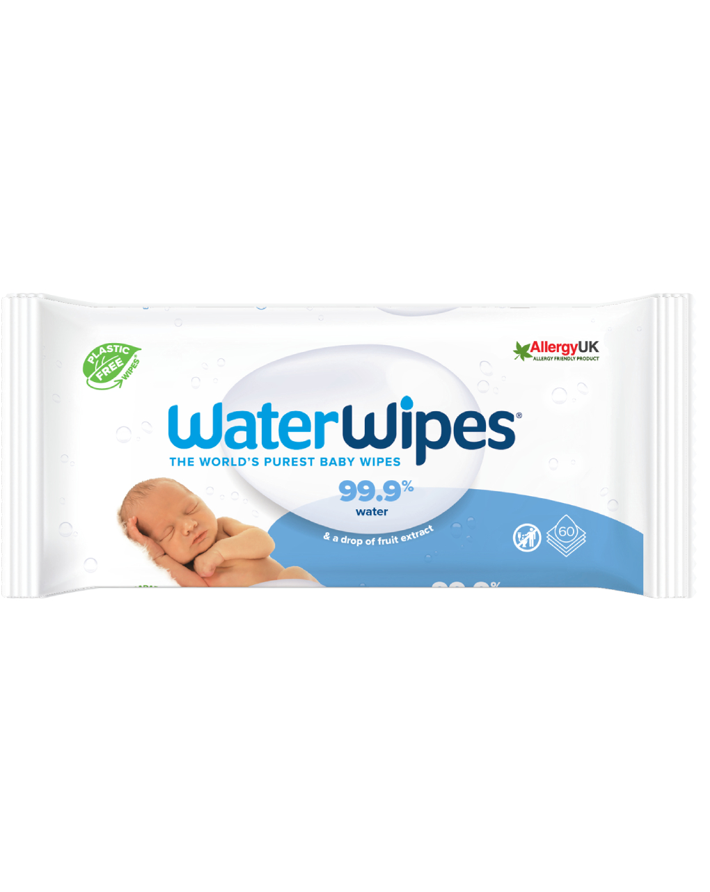 Waterwipes μωρομάντηλα 100% plastic-free  άοσμα 60 τμχ - WaterWipes