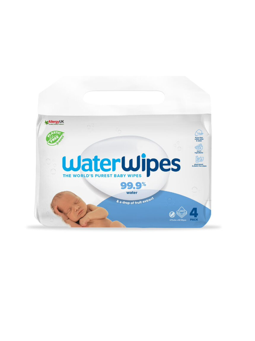 Waterwipes, 100% plastic-free άοσμα μωρομάντηλα, 99.9% νερό, 144 μαντηλάκια (4x60τμχ) ib/440016 - WaterWipes