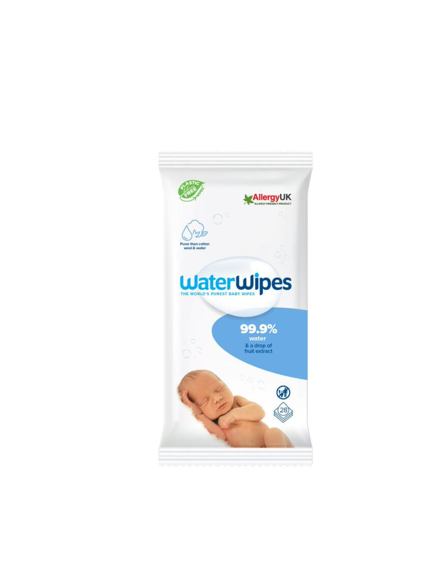 Waterwipes, 100% plastic-free άοσμα μωρομάντηλα, 99.9% νερό, ηλικίες 0+, 28 μαντηλάκια - WaterWipes