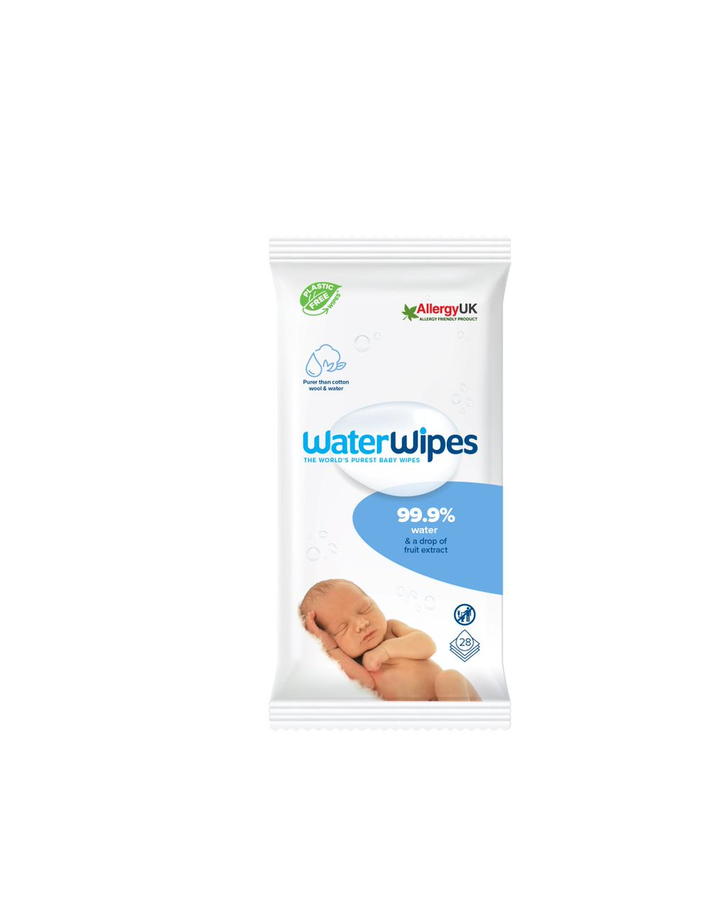 Waterwipes, 100% plastic-free άοσμα μωρομάντηλα, 99.9% νερό,28 μαντηλάκια ib/420042