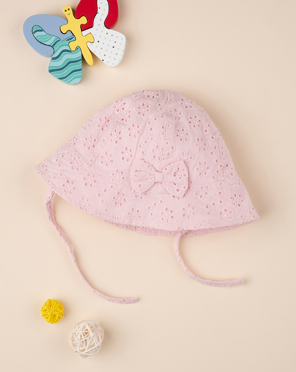 βρεφικό καπέλο ροζ από δαντέλα για κορίτσι - Prénatal