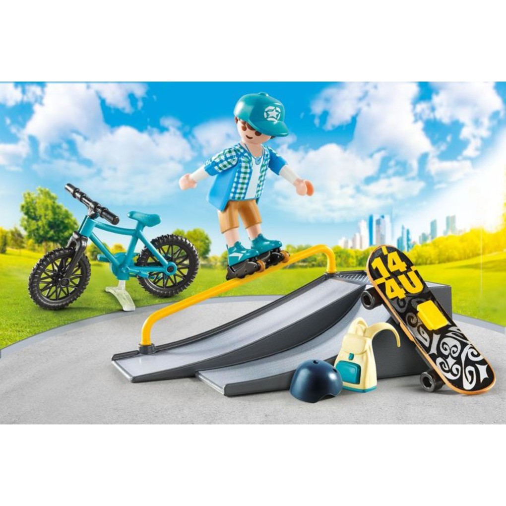 Playmobil sports & action βαλιτσάκι skateboarder με πίστα και ποδήλατο 9107 - Playmobil