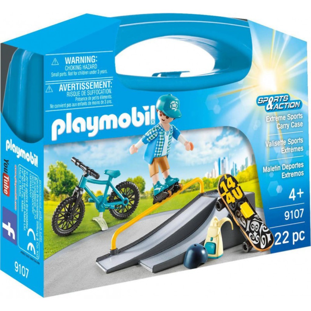 Playmobil sports & action βαλιτσάκι skateboarder με πίστα και ποδήλατο 9107 - Playmobil