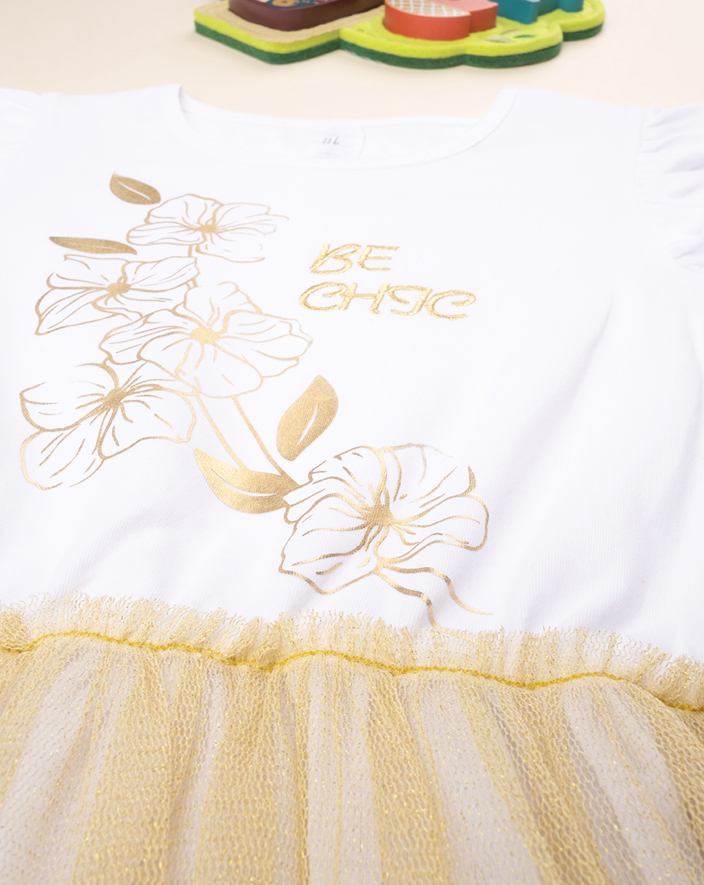 παιδικό φόρεμα λευκό/χρυσό με τούλι για κορίτσι - Prénatal