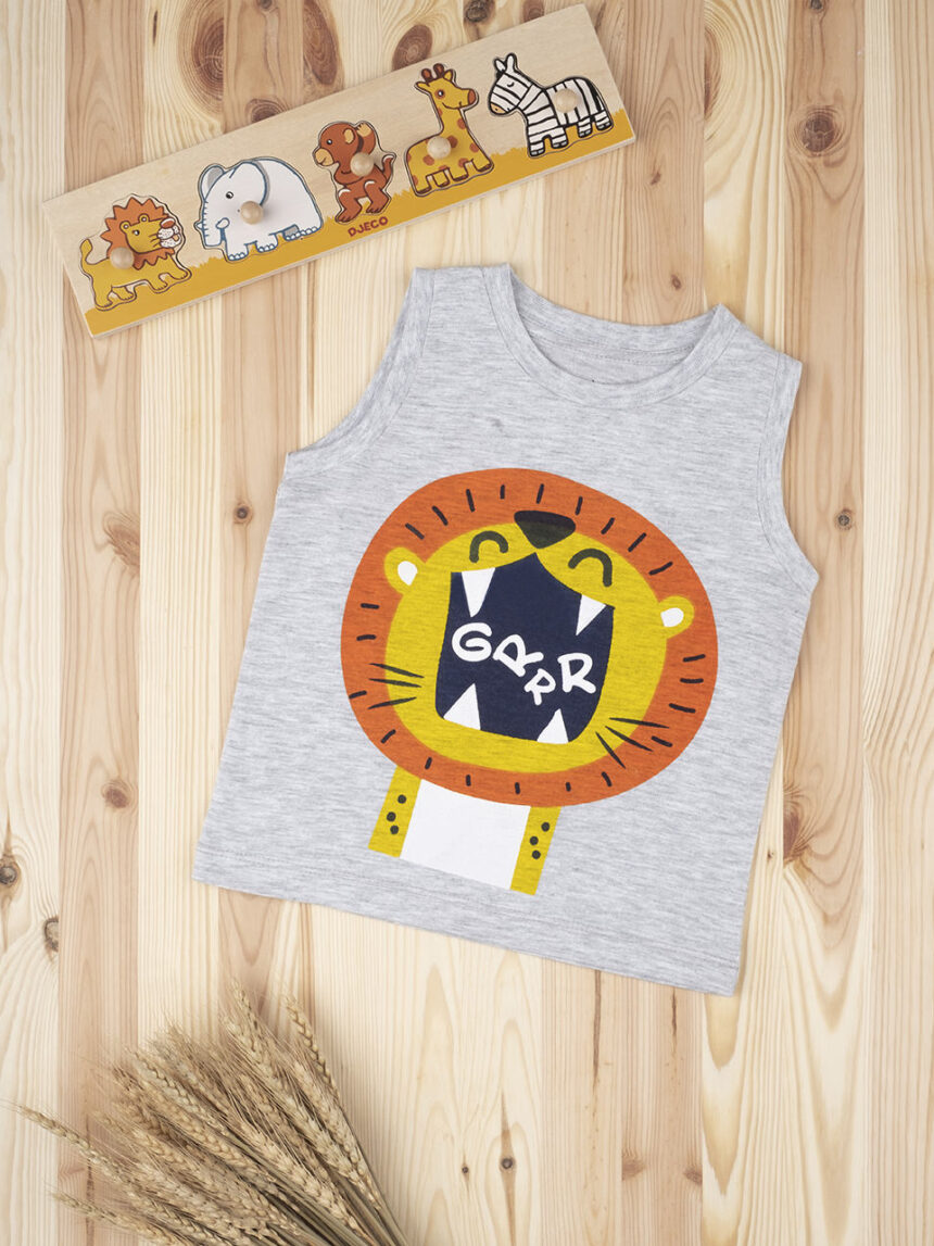 βρεφικό αμάνικο μπλουζάκι γκρι με λιοντάρι για αγόρι - Prénatal