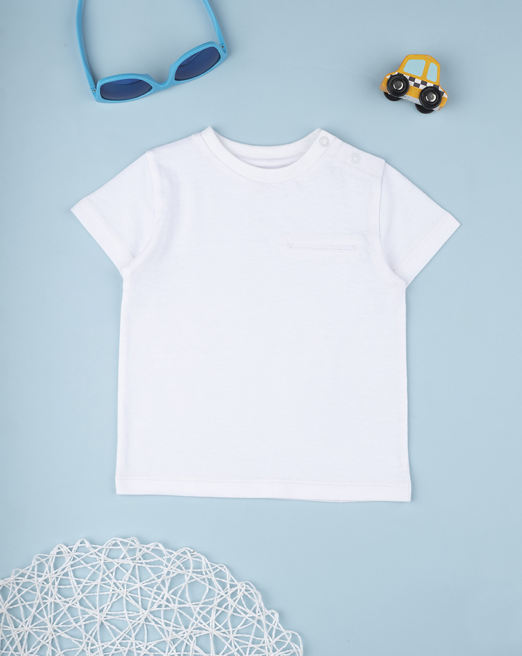 βρεφικό t-shirt λευκό με εφέ τσέπης για αγόρι - Prénatal