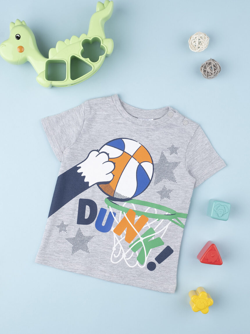 βρεφικό t-shirt γκρι με μπάσκετ για αγόρι - Prénatal