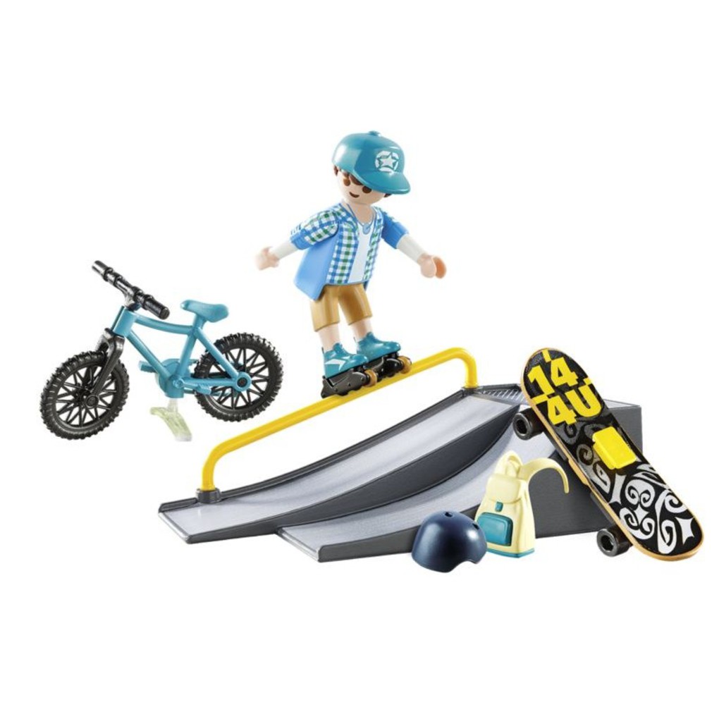 Playmobil sports & action βαλιτσάκι skateboarder με πίστα και ποδήλατο 9107 - Playmobil