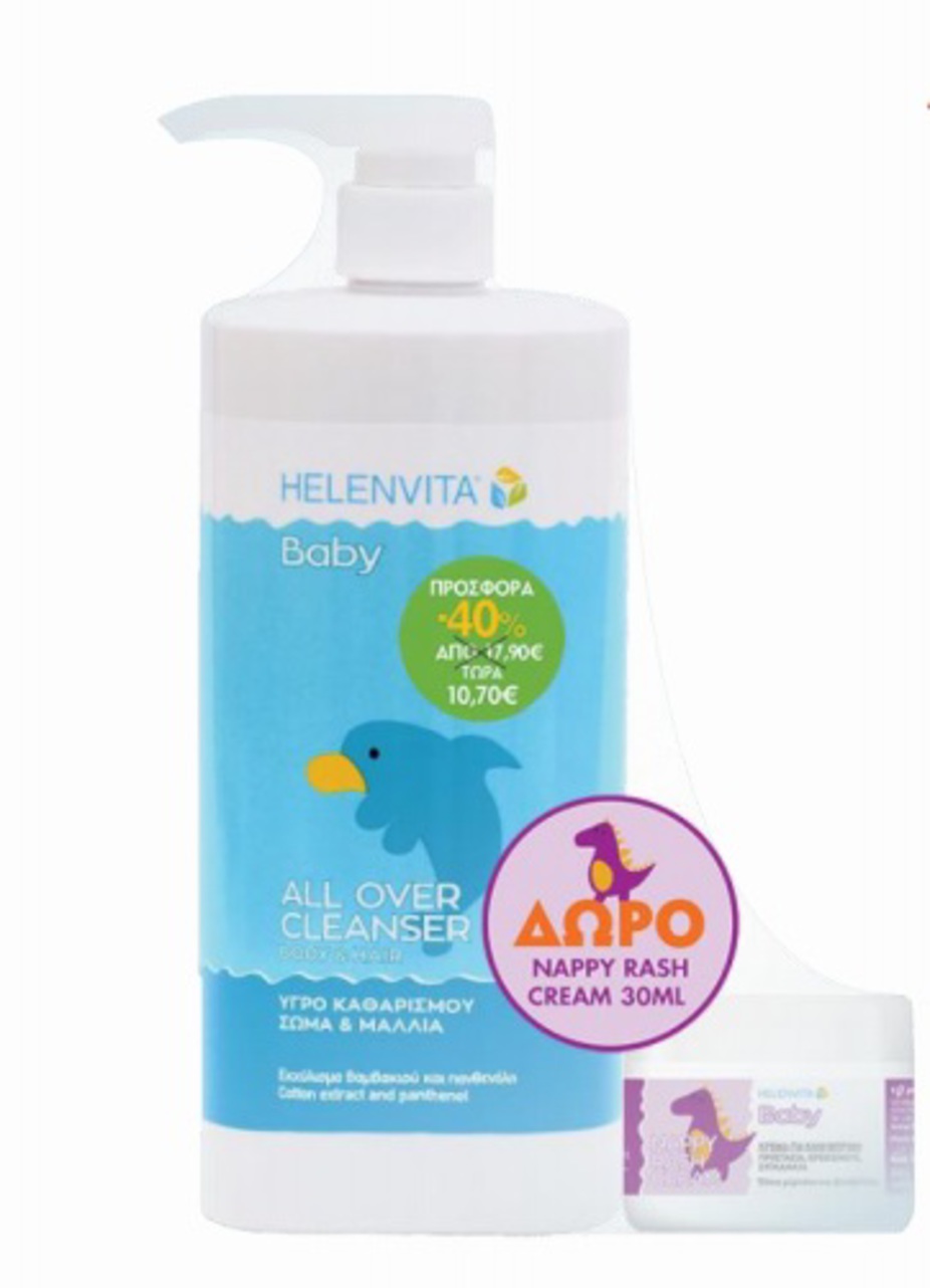 Helenvita baby all over cleanser 1lt & δώρο baby nappy rash cream 30ml - Helenvita