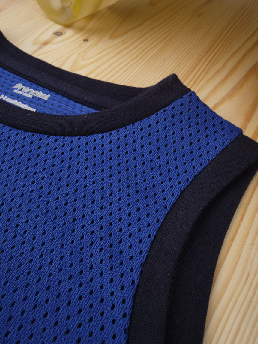 αμάνικο μπλουζάκι jersey μπλε με διάτρητο ένθετο για αγόρι - Prénatal