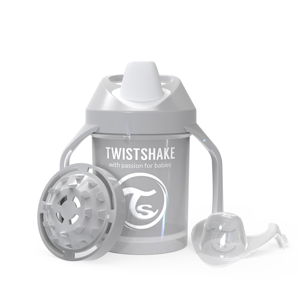 Twistshake κύπελλο mini cup 230ml 4+μηνών pastel grey με μίξερ φρούτων - Twistshake