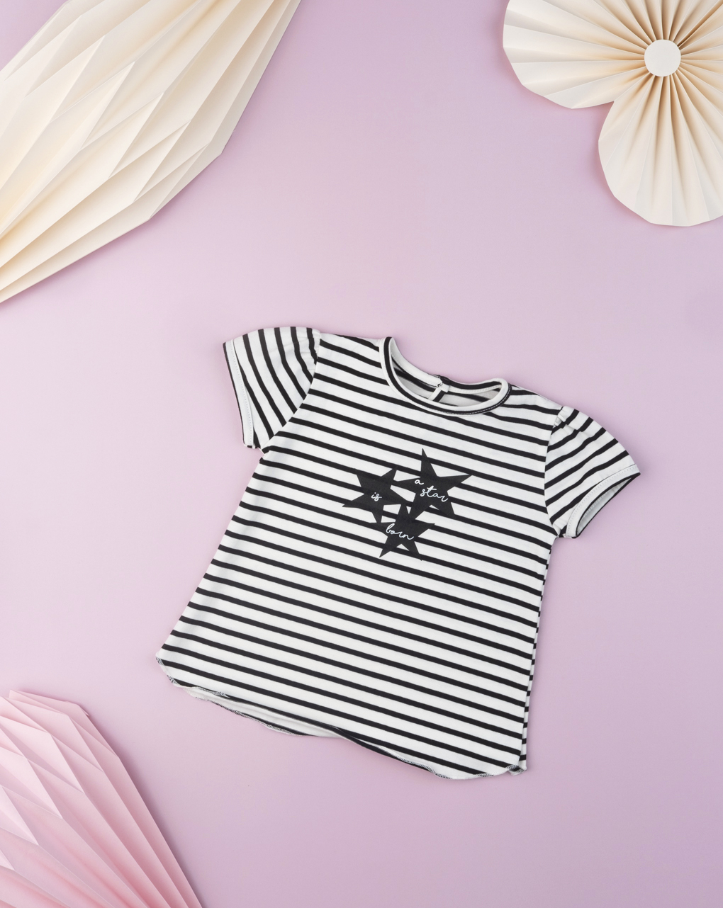T-shirt jersey ριγέ με στάμπα μάυρα αστεράκια για κορίτσι - Prénatal
