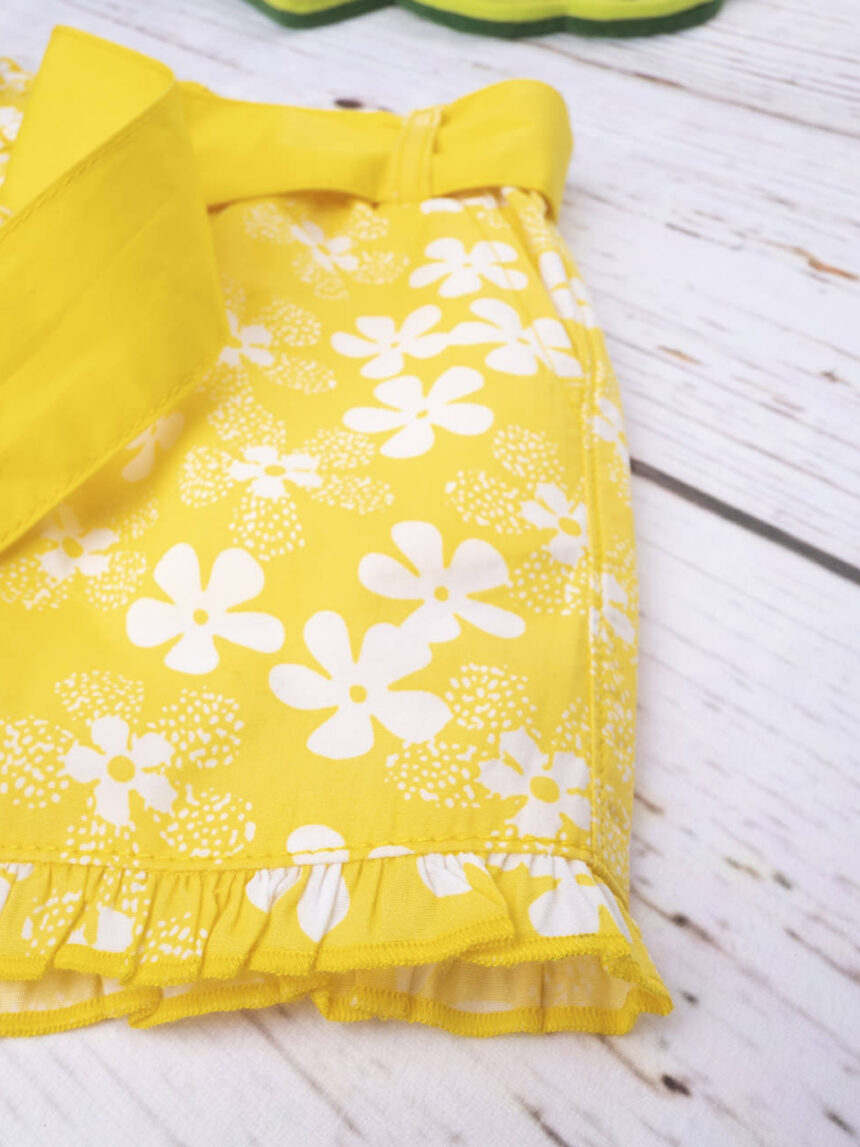 παιδικό σορτσάκι ποπλίνας κίτρινο με λουλούδια για κορίτσι - Prénatal