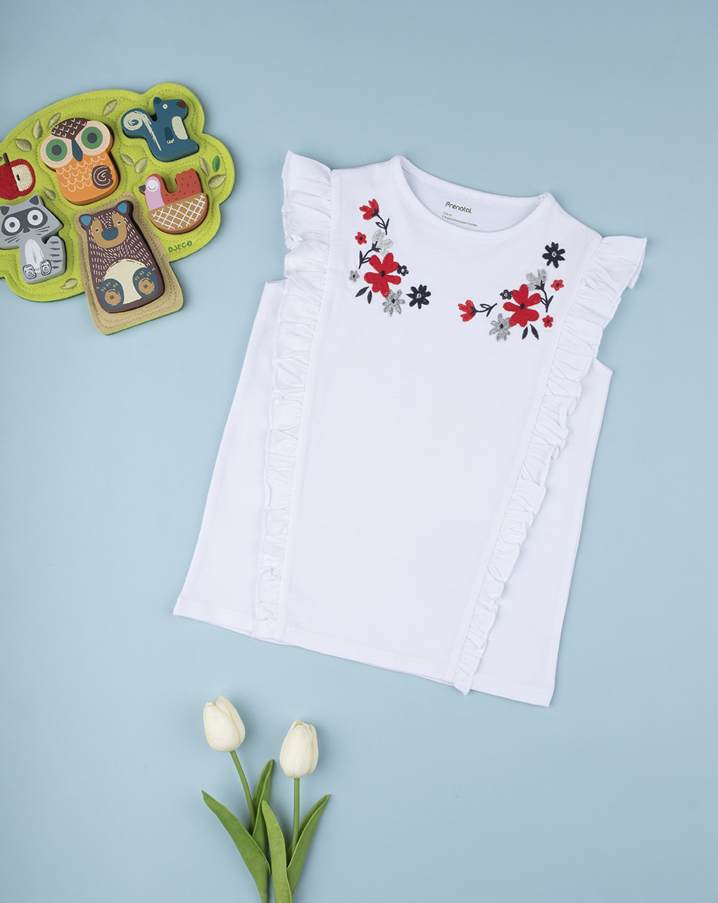 παιδική αμάνικη μπλούζα λευκή με λουλούδια για κορίτσι - Prénatal