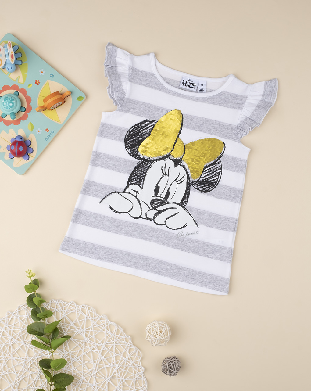 παιδικό t-shirt γκρι ριγέ με τη minnie για κορίτσι - Prénatal