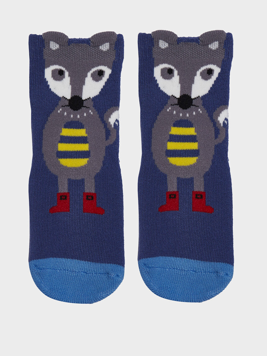 κάλτσες αντιολισθητικές με γκρι αλεπού για αγόρι - Prénatal