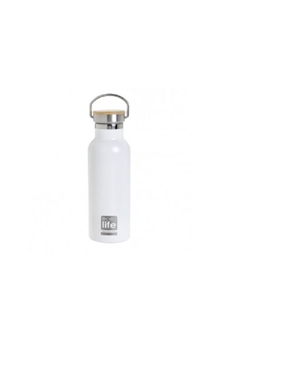 Ecolife μπουκάλι θερμός λευκό από ανοξέιδωτο ατσάλι με καπάκι από μπαμπού 500ml