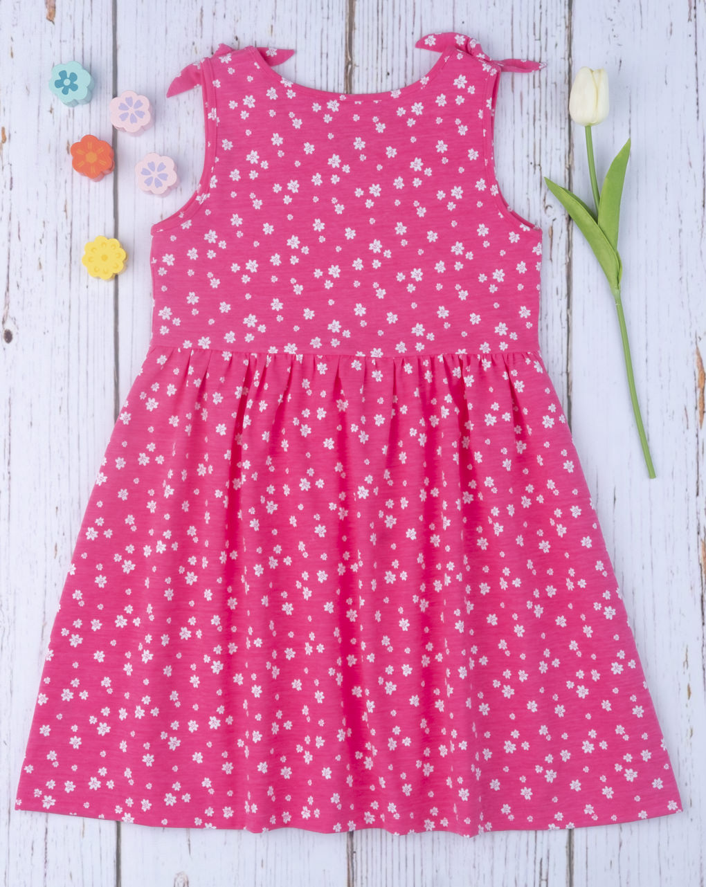 φόρεμα αμάνικο jersey φούξια με λουλουδάκια για κορίτσι - Prénatal
