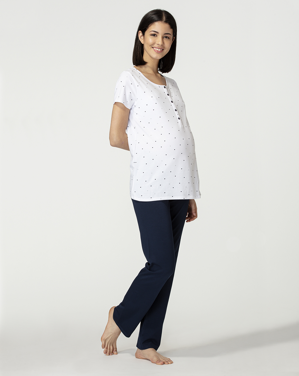 γυναικεία πιτζάμα εγκυμοσύνης/θηλασμού μπλε/λευκό - Prénatal