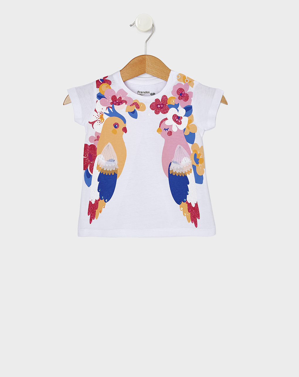 T-shirt jersey λευκό με στάμπα παπαγάλους για κορίτσι - Prénatal